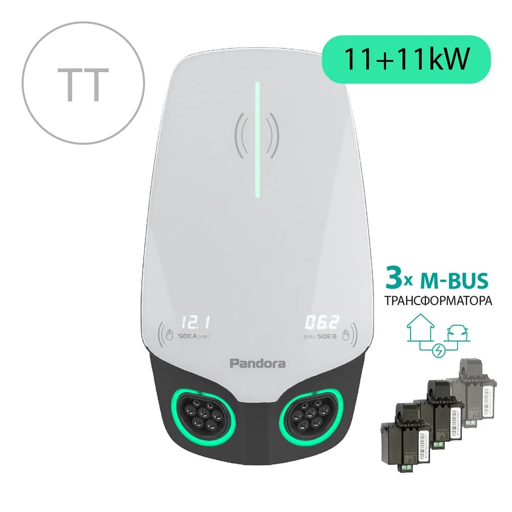 Зарядная станция для электромобиля Pandora Wall-E DUO TT Home Edition AC 11+11 кВт с балансировкой по фазам